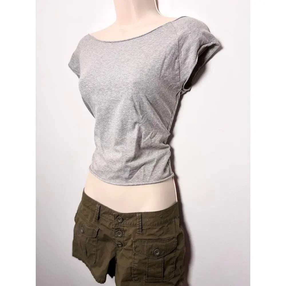Urban Outfitters Grey Boatneck Raw Hem Crop Top Size M - Picture 2 of 4